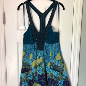 Free People Teal Patterned Racer Back Dress